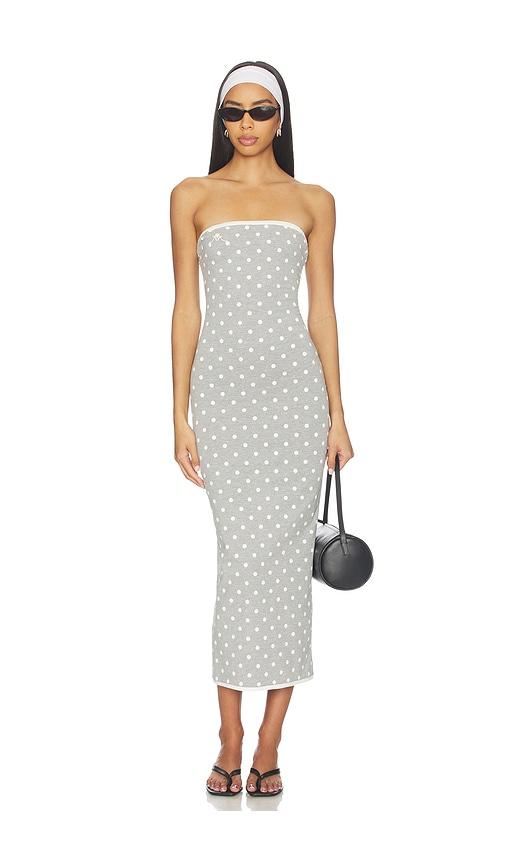 rowen rose polka dots bustier dress in light grey.