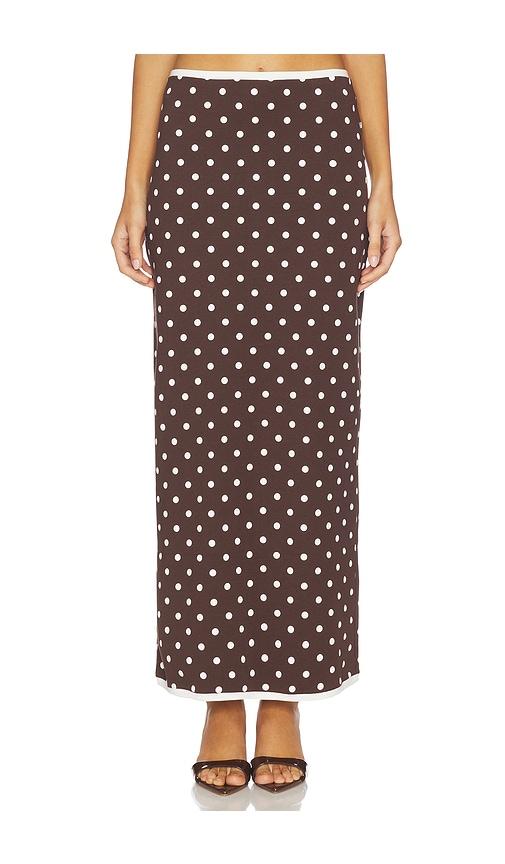 rowen rose polka dots long skirt in brown.