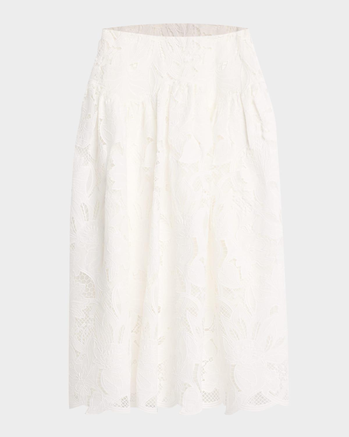 roxie embroidered floral lace midi skirt