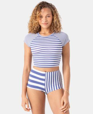 roxy juniors stripe out crop rash guard boy shorts