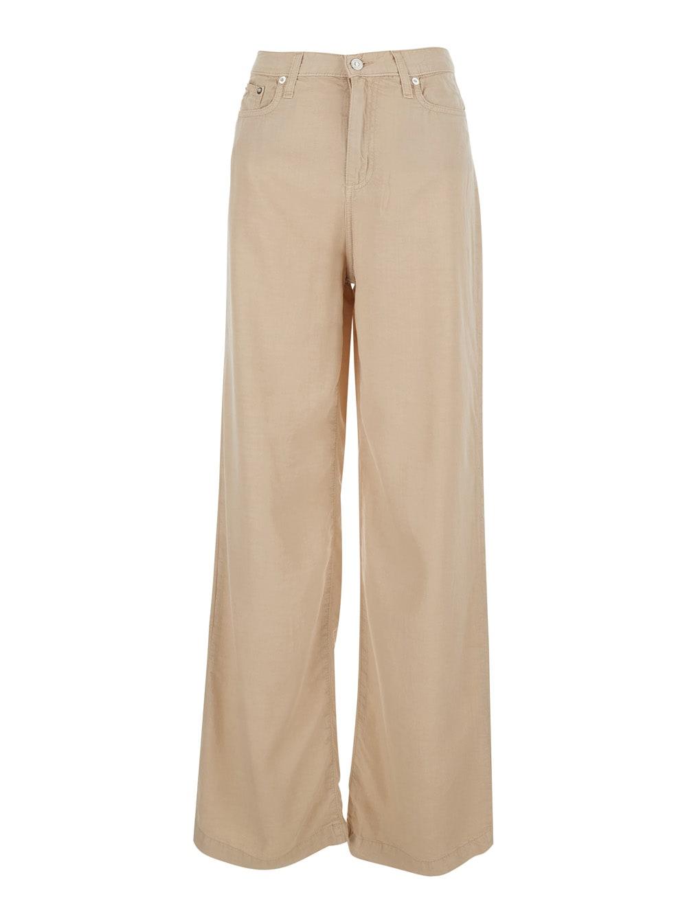 roy rogers beige marta jeans with front pockets and contrast details in tencell women