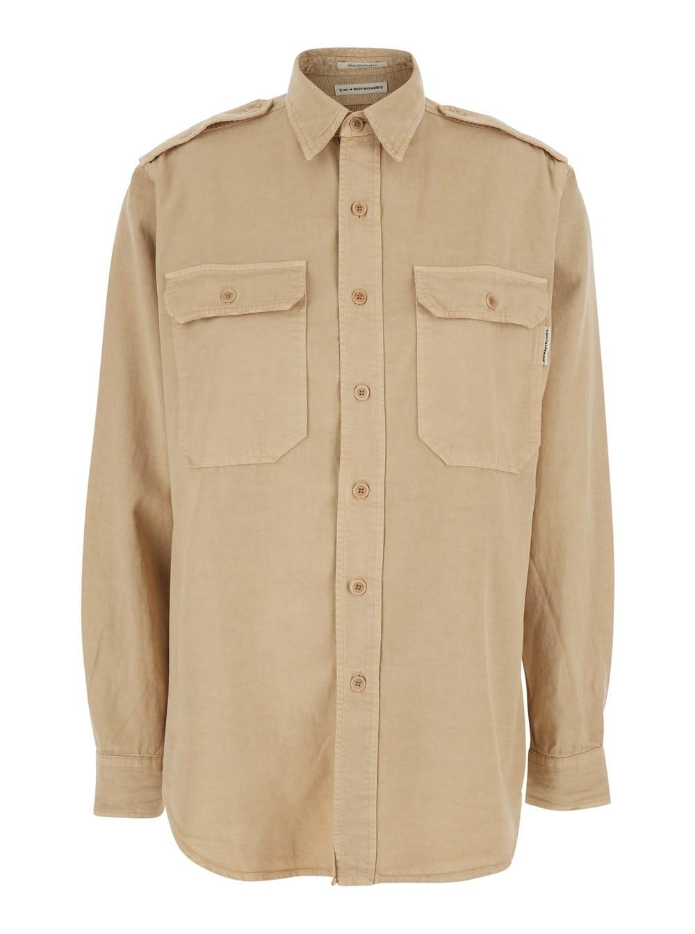 roy rogers military shirt r. r.eva herzigova beige with utility style details in cotton for men