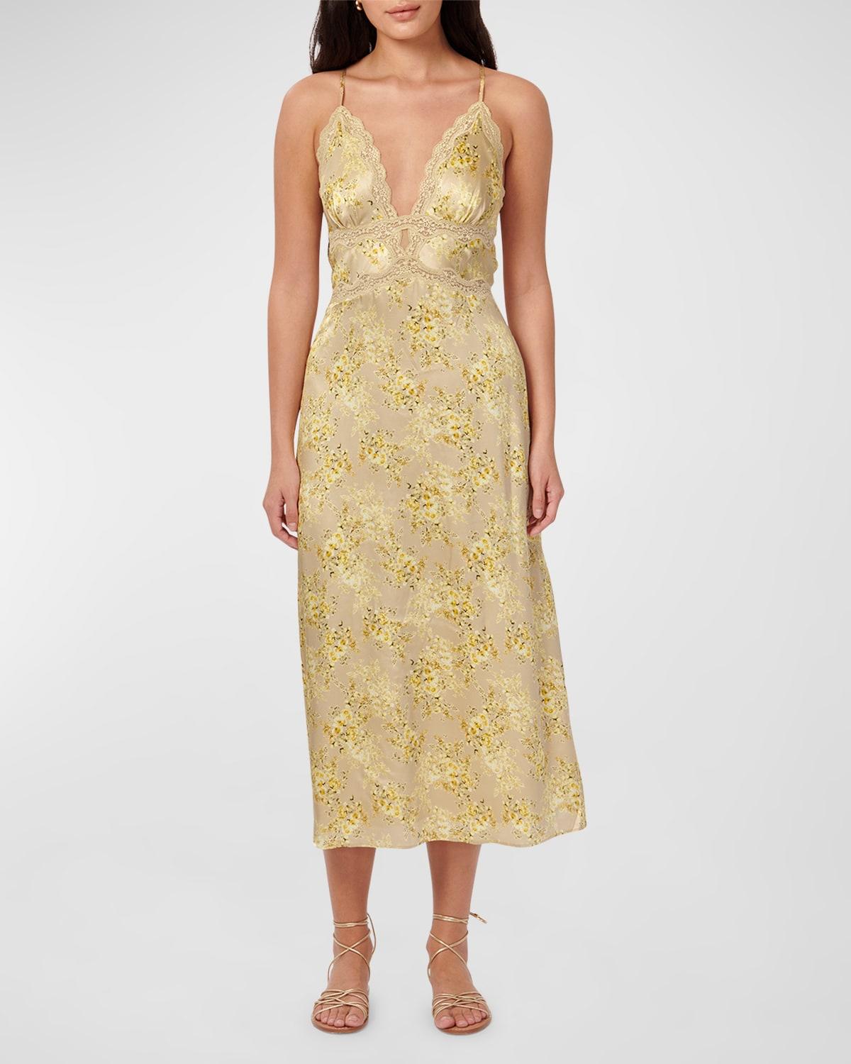 roya floral silk slip dress