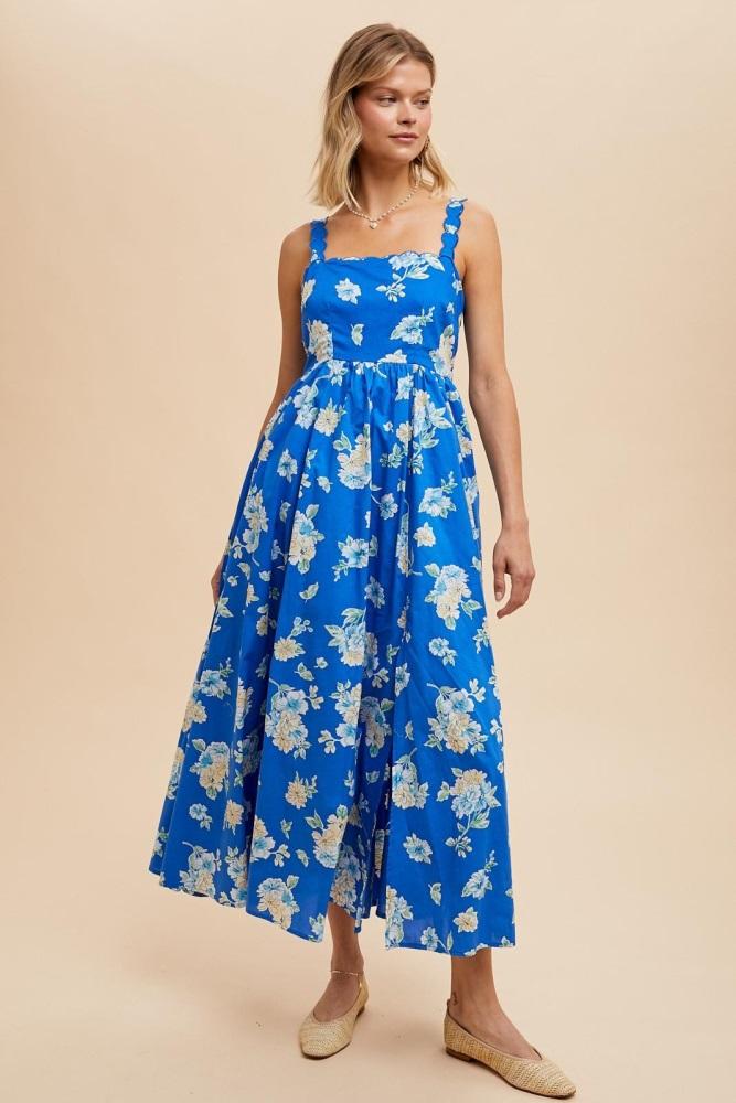 royal blue floral bold print cotton maxi dress