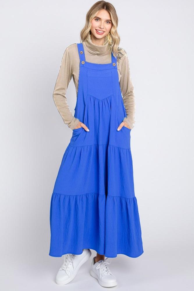 royal button sling tiered maternity midi dress