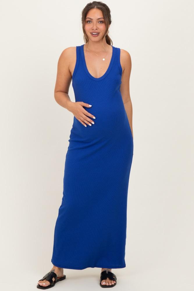 royal sleeveless ribbed maternity maxi dress