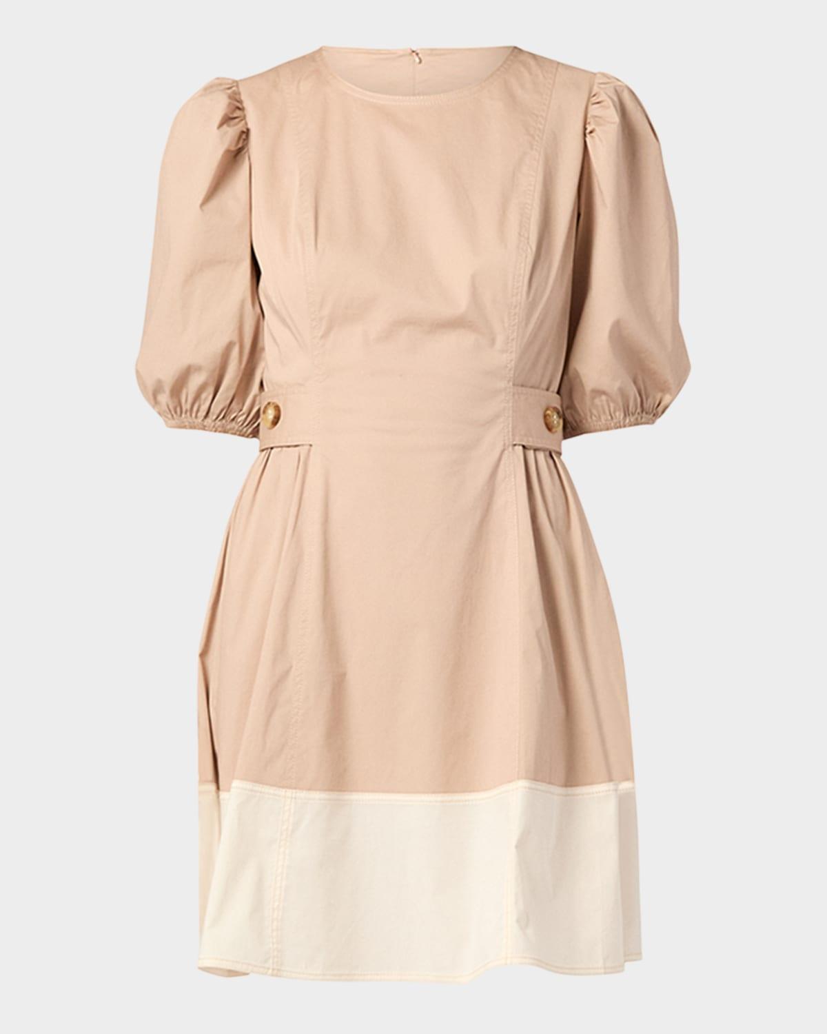royce puff-sleeve colorblock mini dress