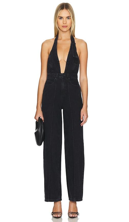 rta sadie denim jumpsuit in black.