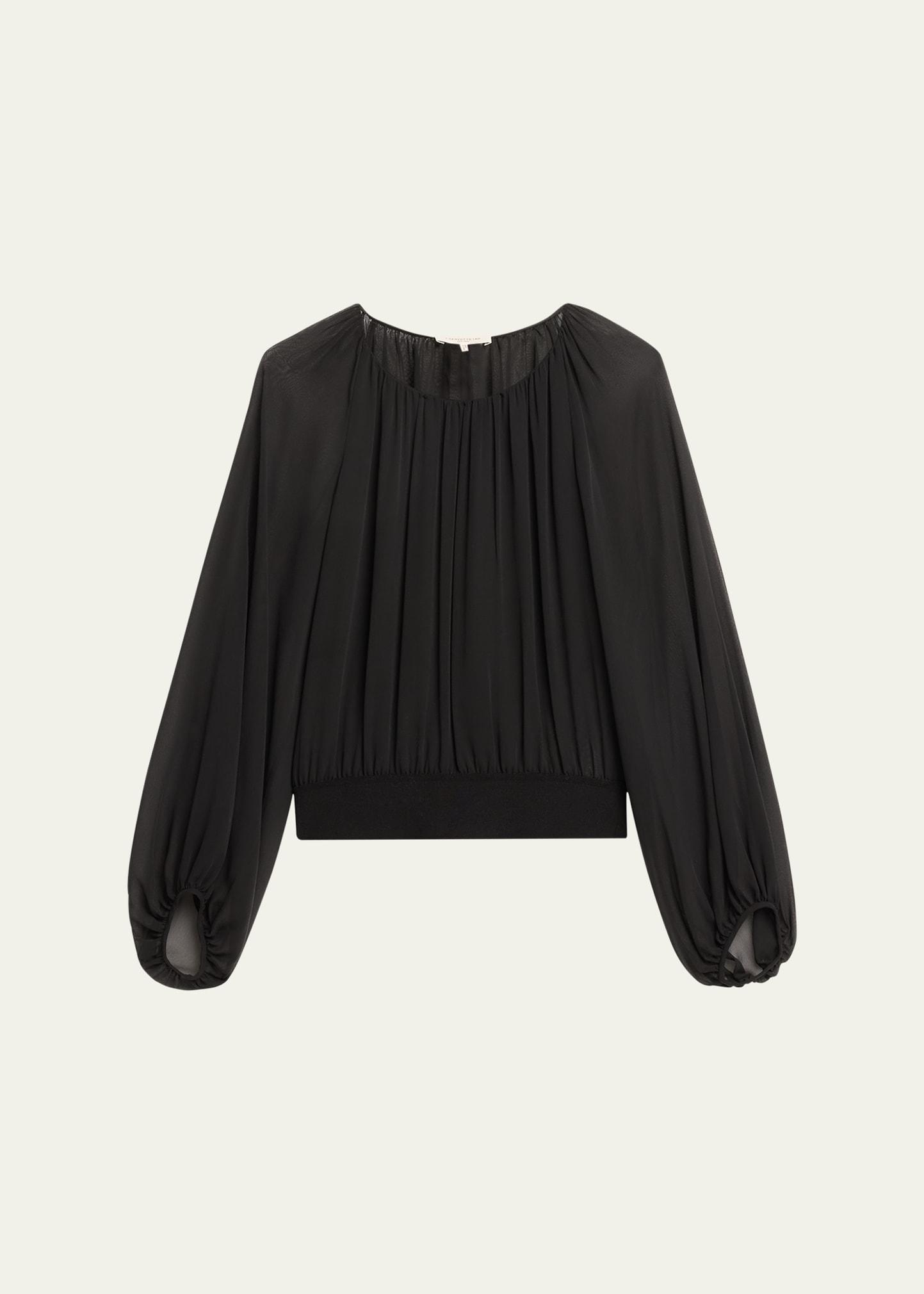 ruched balloon-sleeve silk georgette blouse
