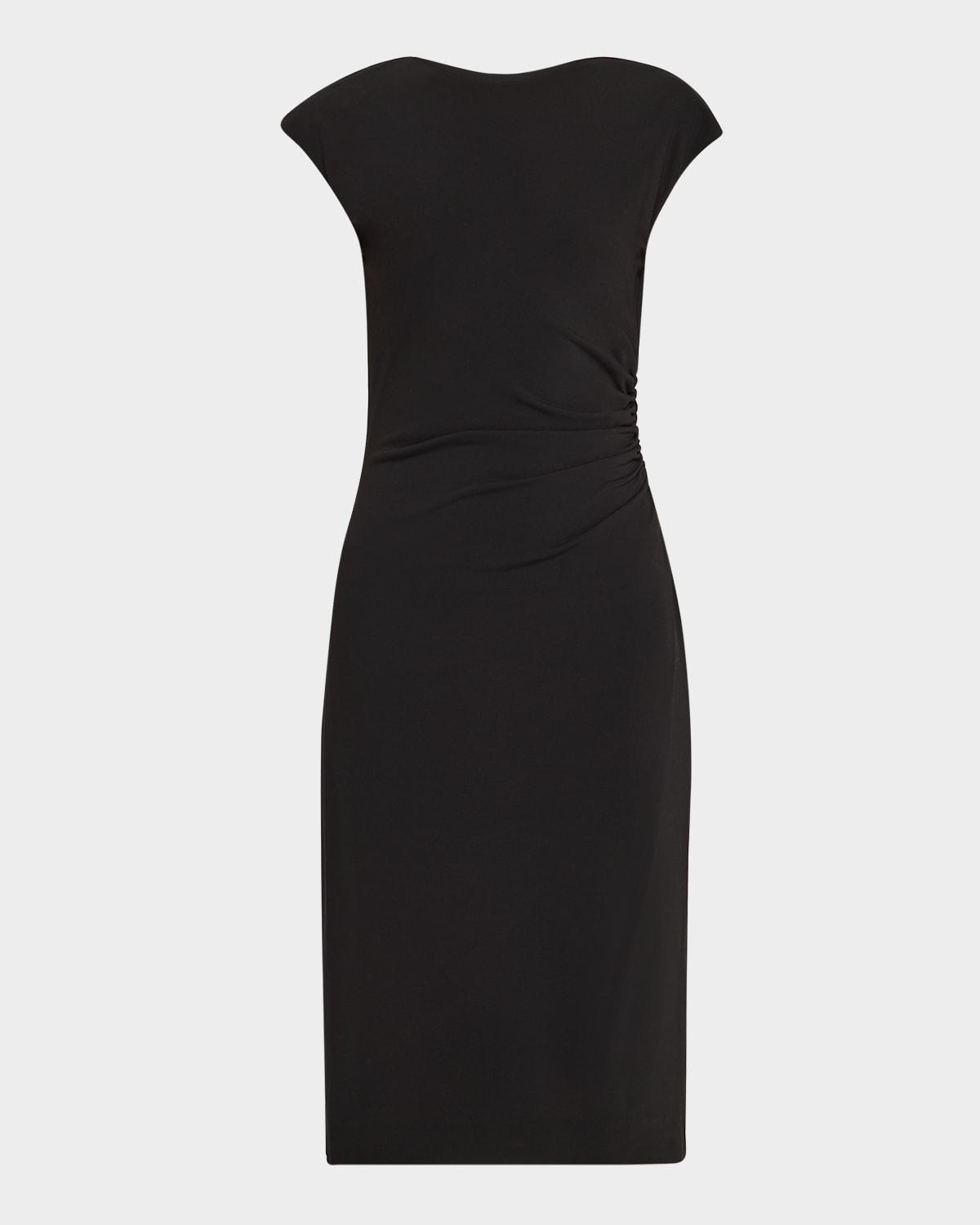 ruched boat-neck knee-length jersey dress