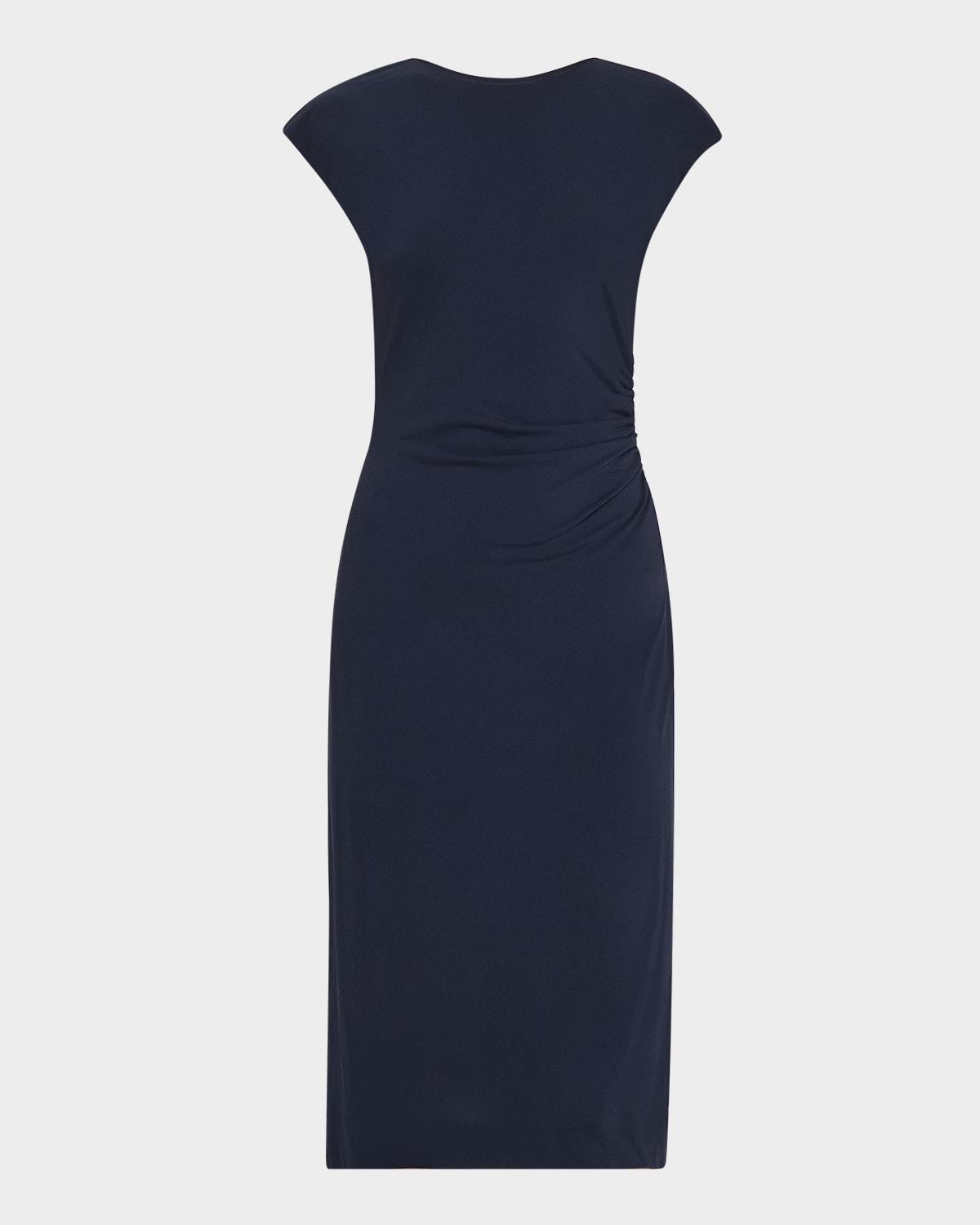 ruched boat-neck knee-length jersey dress