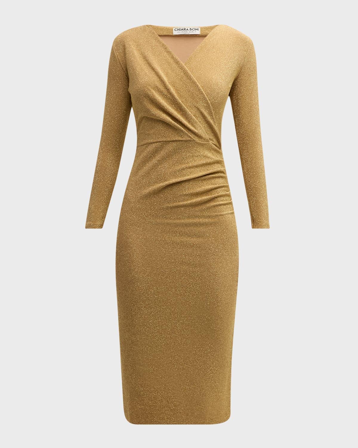 ruched bodycon shimmer dress