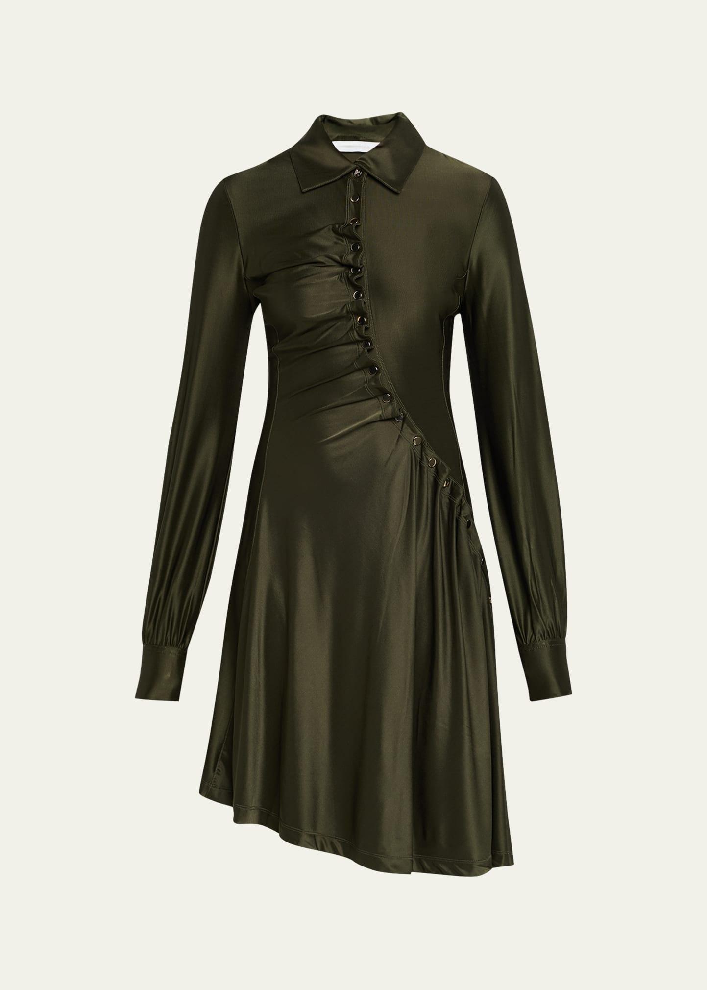 ruched button long-sleeve mini shirtdress