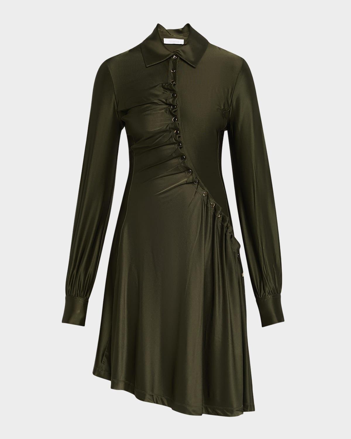 ruched button long-sleeve mini shirtdress