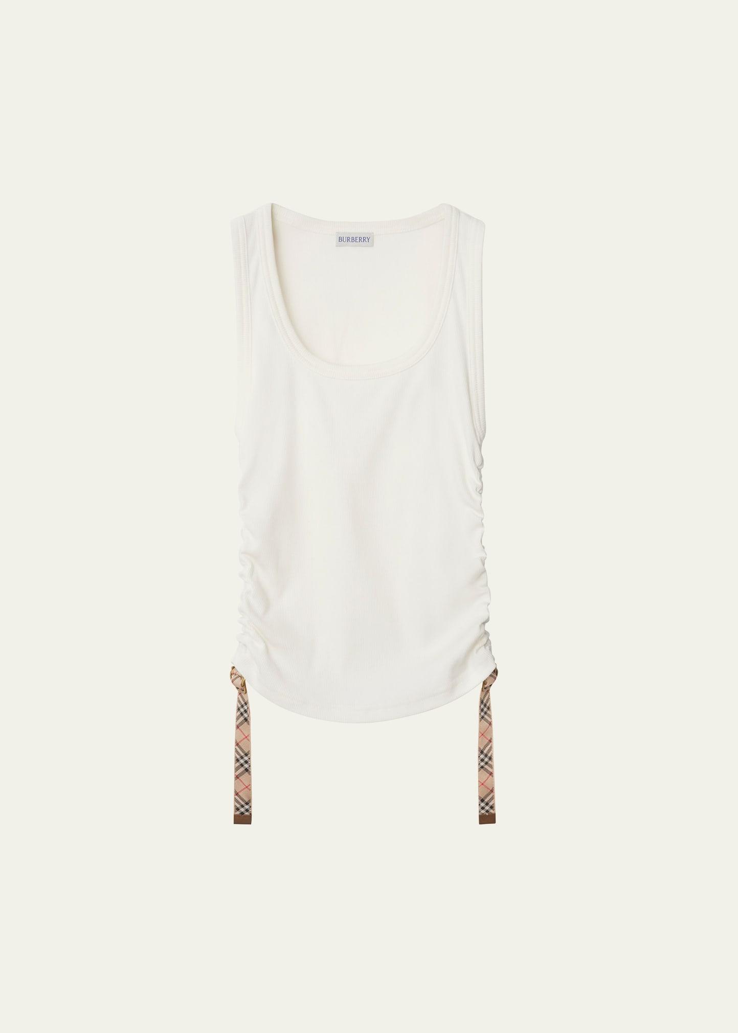 ruched check drawstring tank top