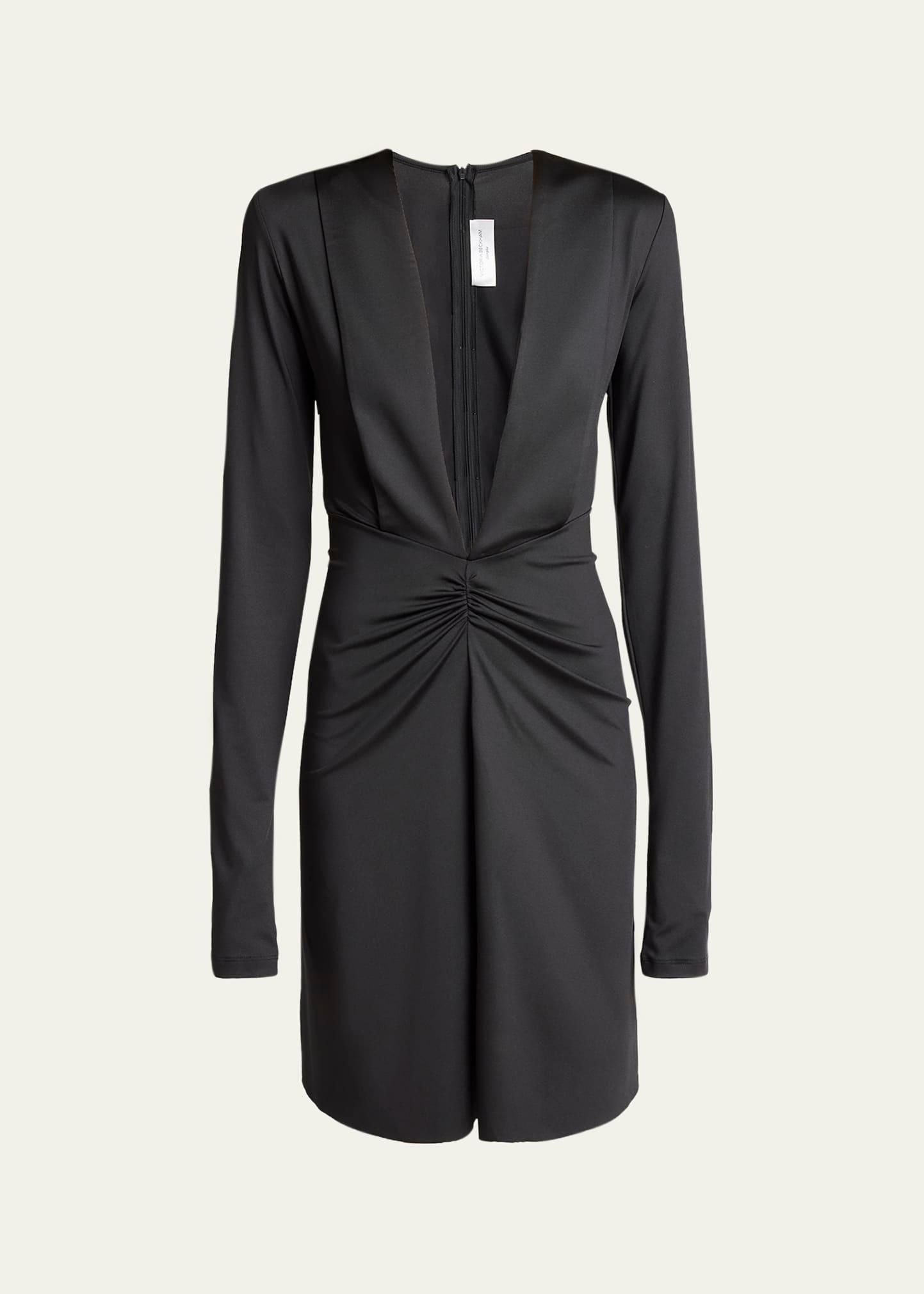 ruched deep v-neck mini dress