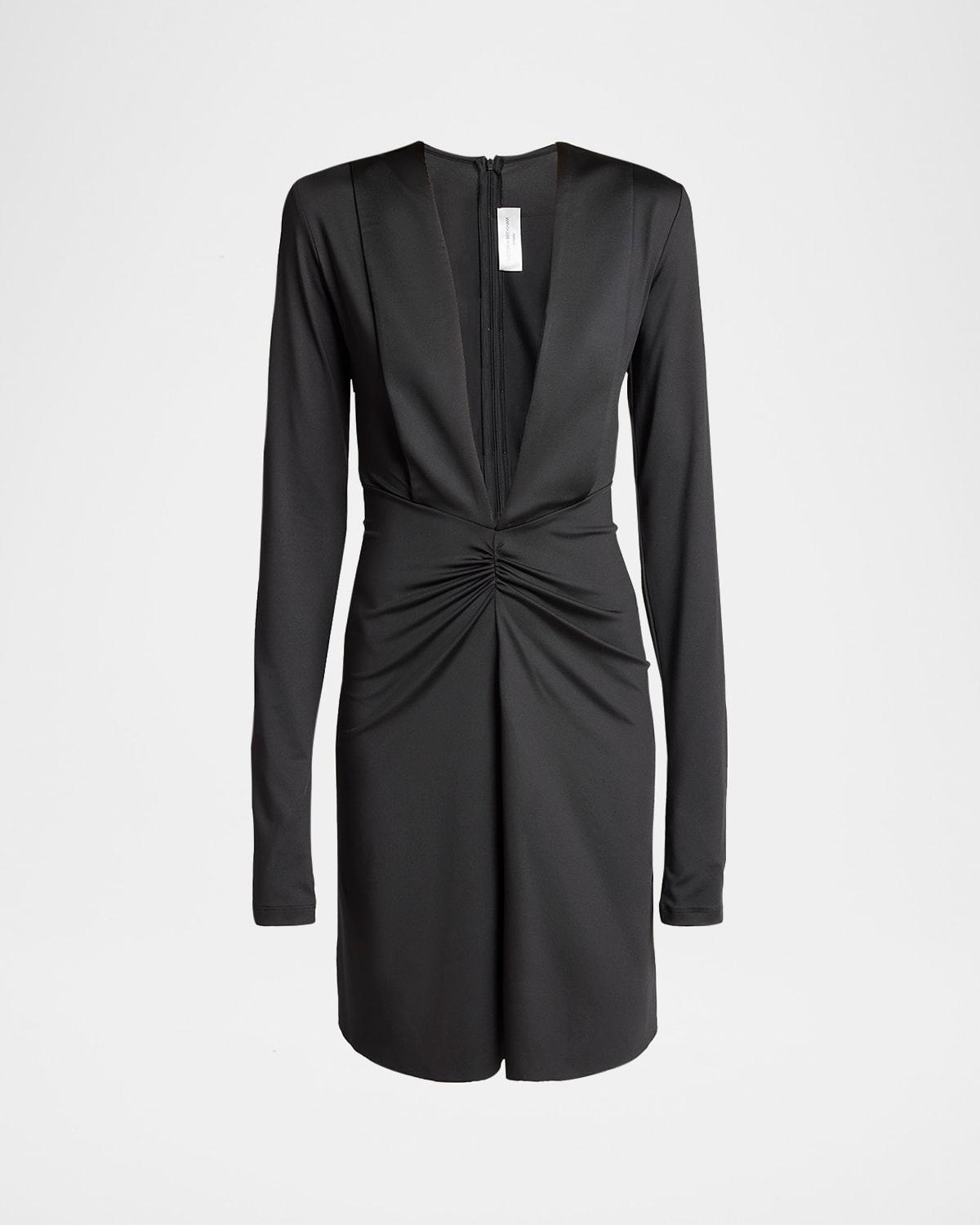 ruched deep v-neck mini dress