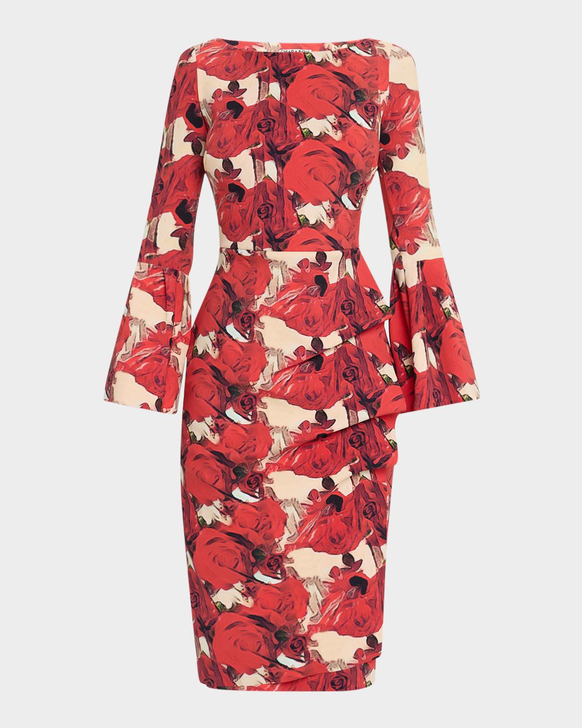 ruched floral-print bodycon dress