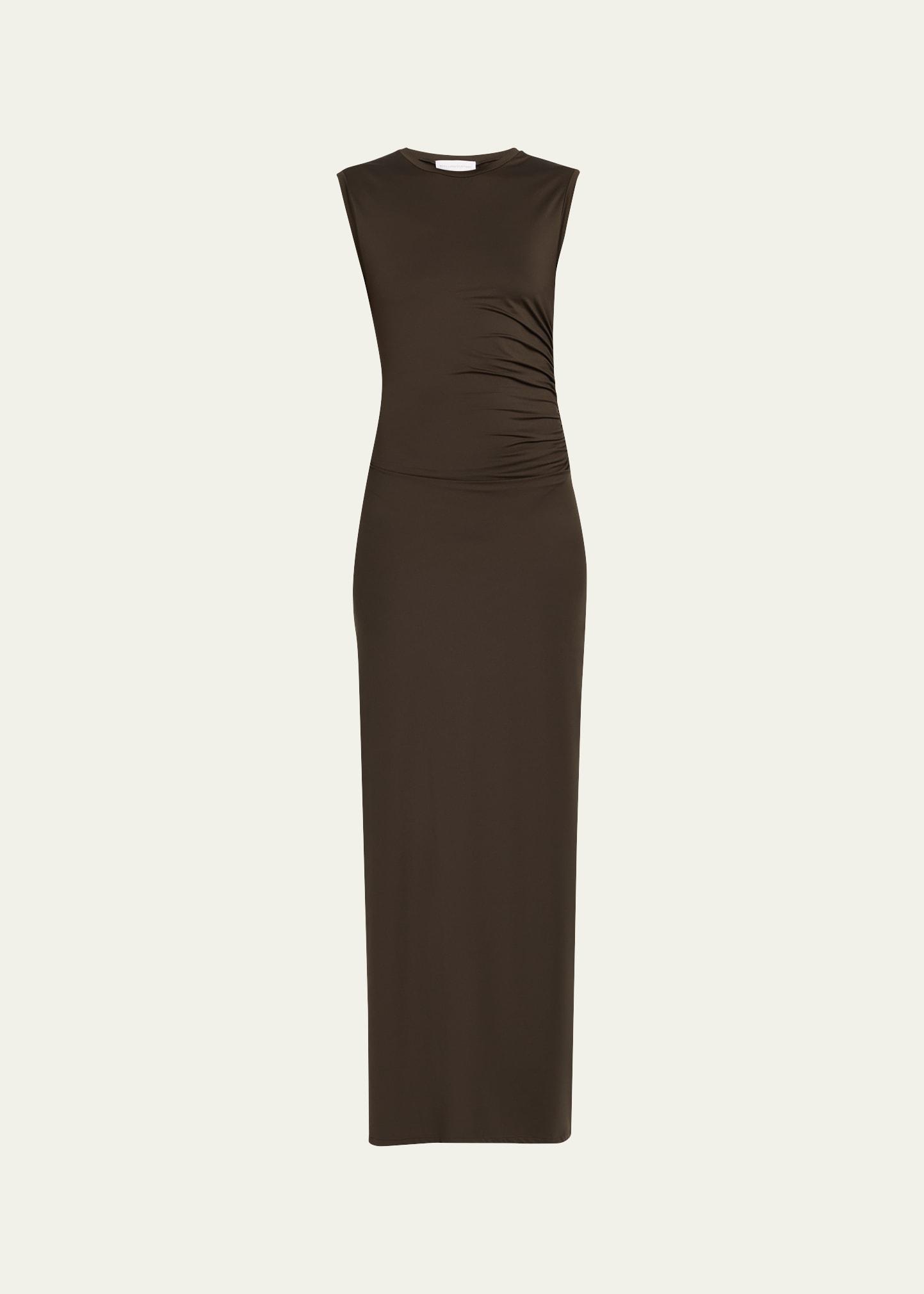 ruched fluid jersey sleeveless maxi dress