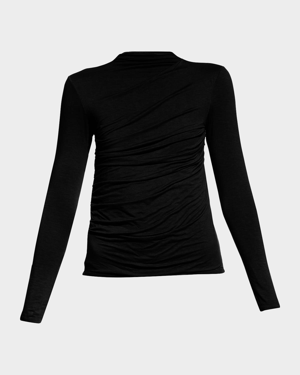 ruched-front long-sleeve jersey top