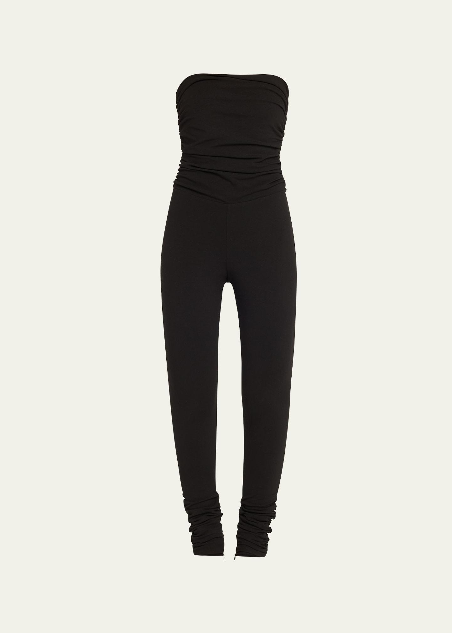 ruched knit strapless jumpsuit