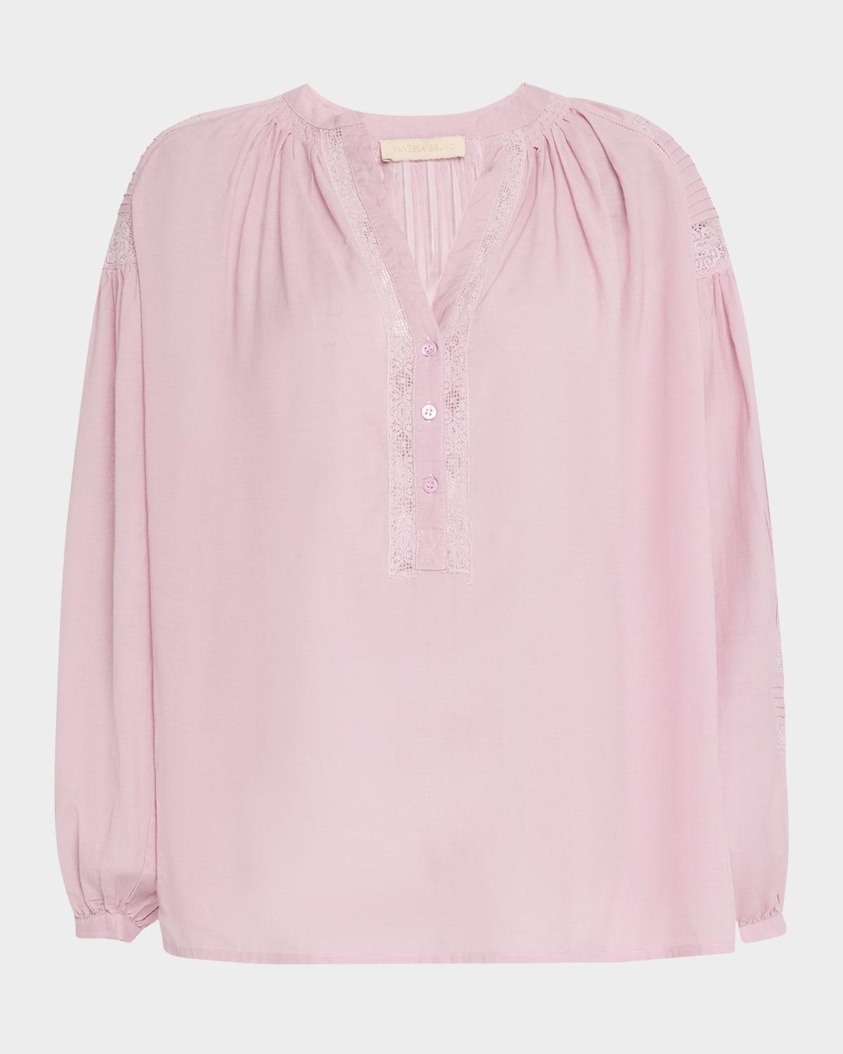 ruched lace-inset pintuck blouse