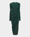 ruched long sleeve asymmetric jersey dress