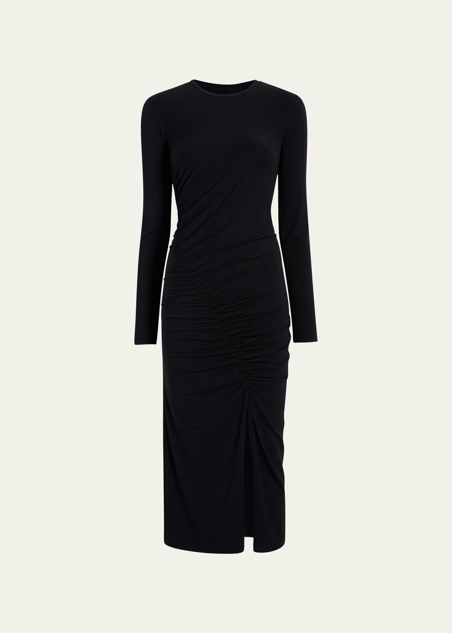 ruched long sleeve midi dress