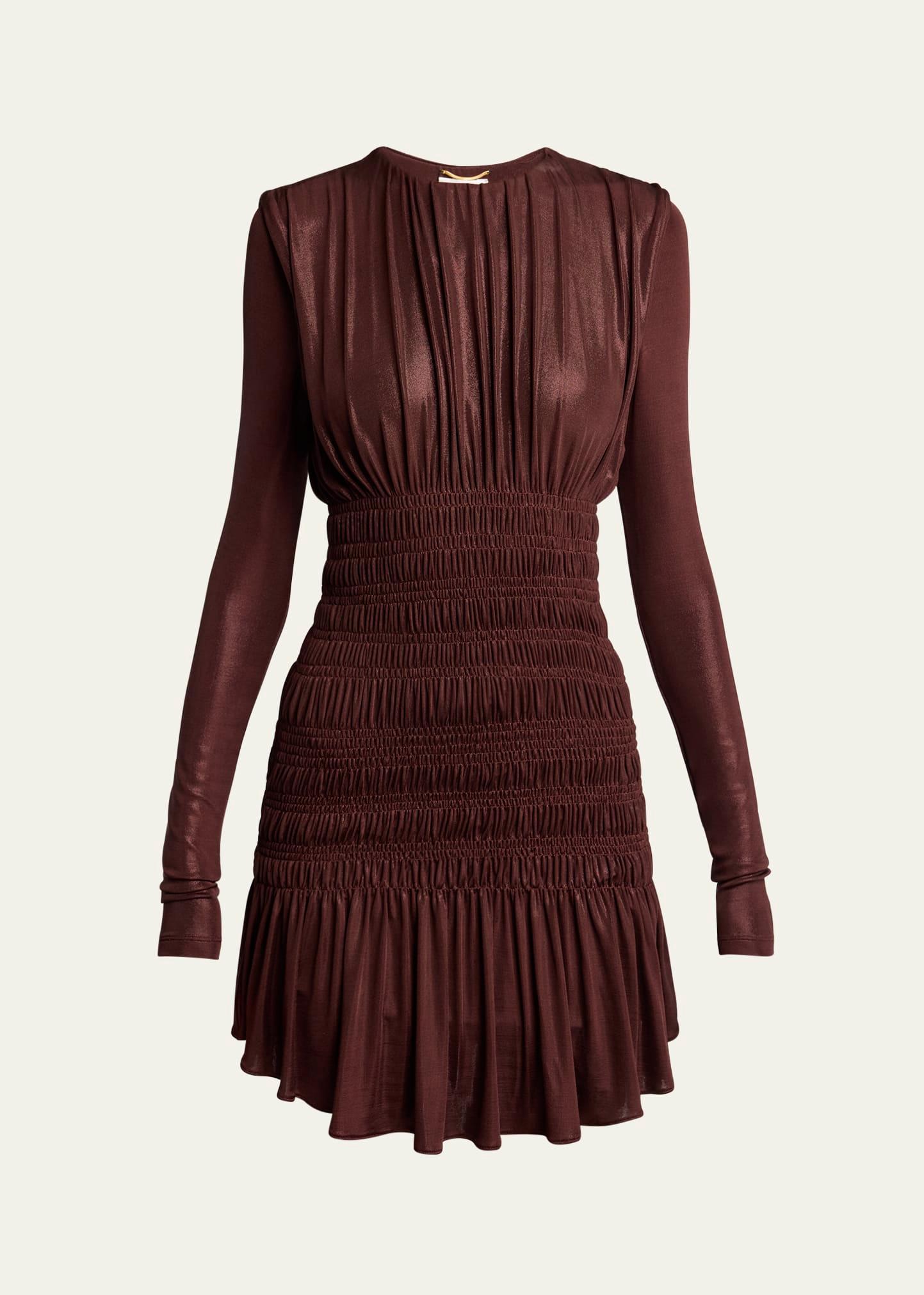 ruched long-sleeve mini dress