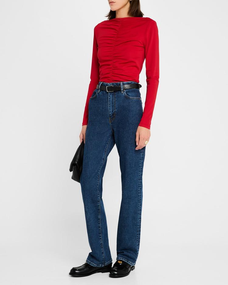 ruched long-sleeve top