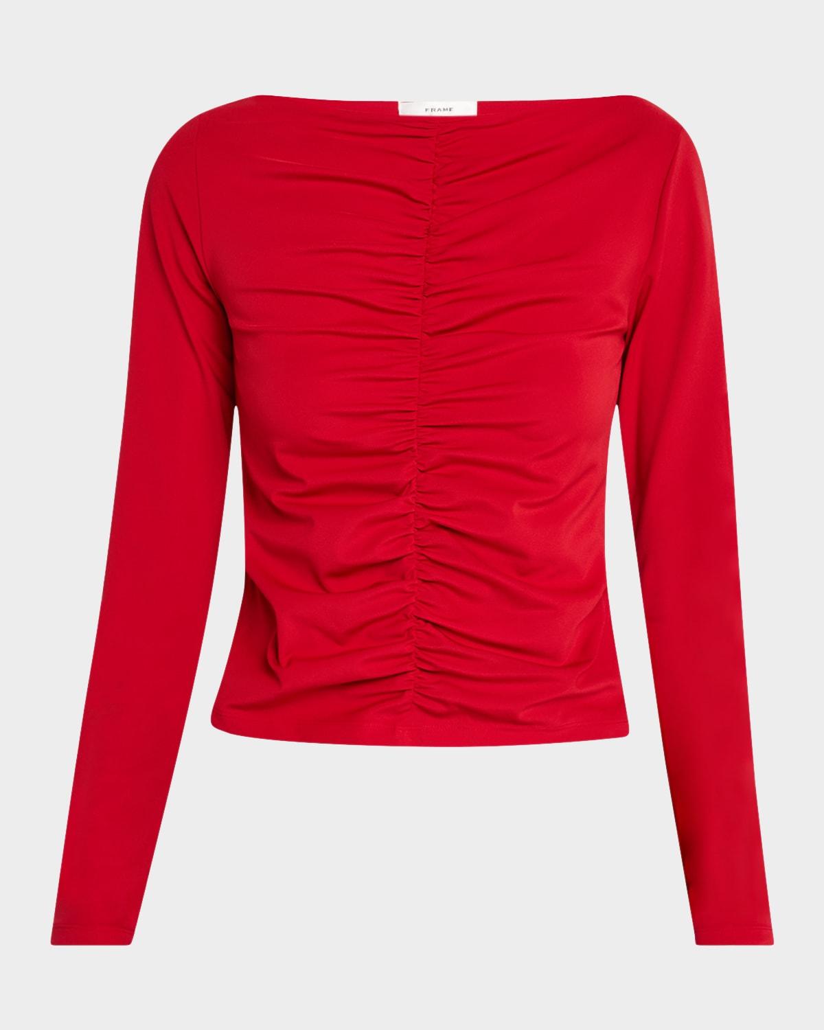 ruched long-sleeve top
