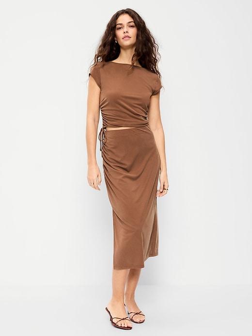 ruched midi skirt