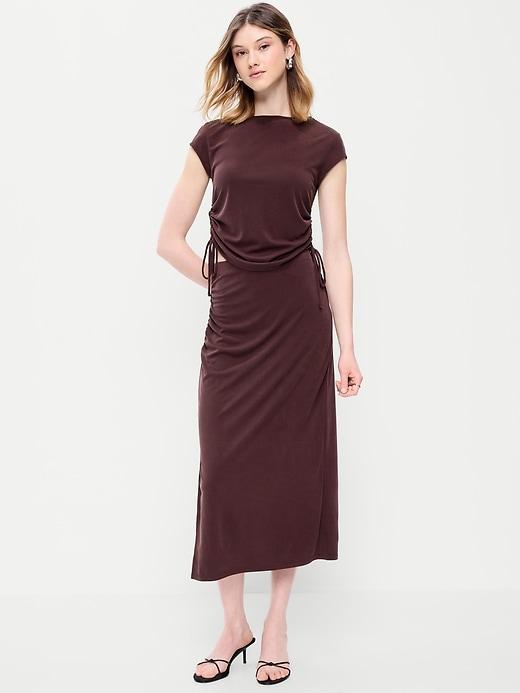 ruched midi skirt