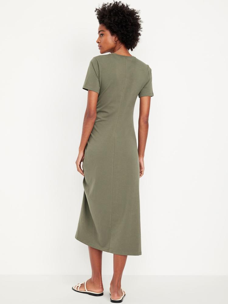 ruched midi t-shirt dress
