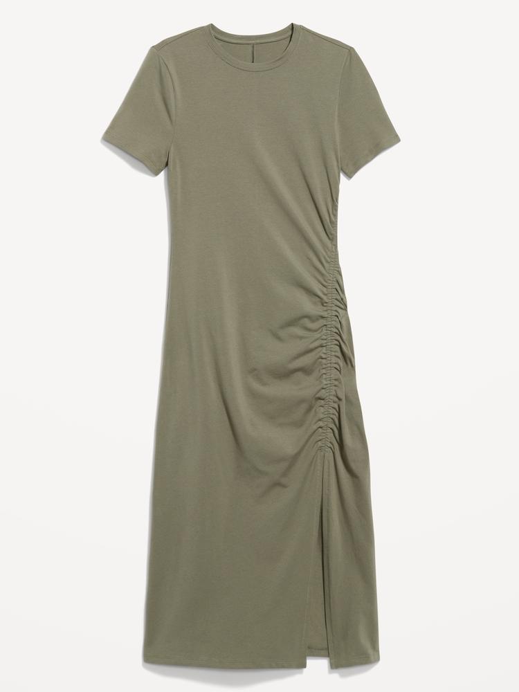 ruched midi t-shirt dress