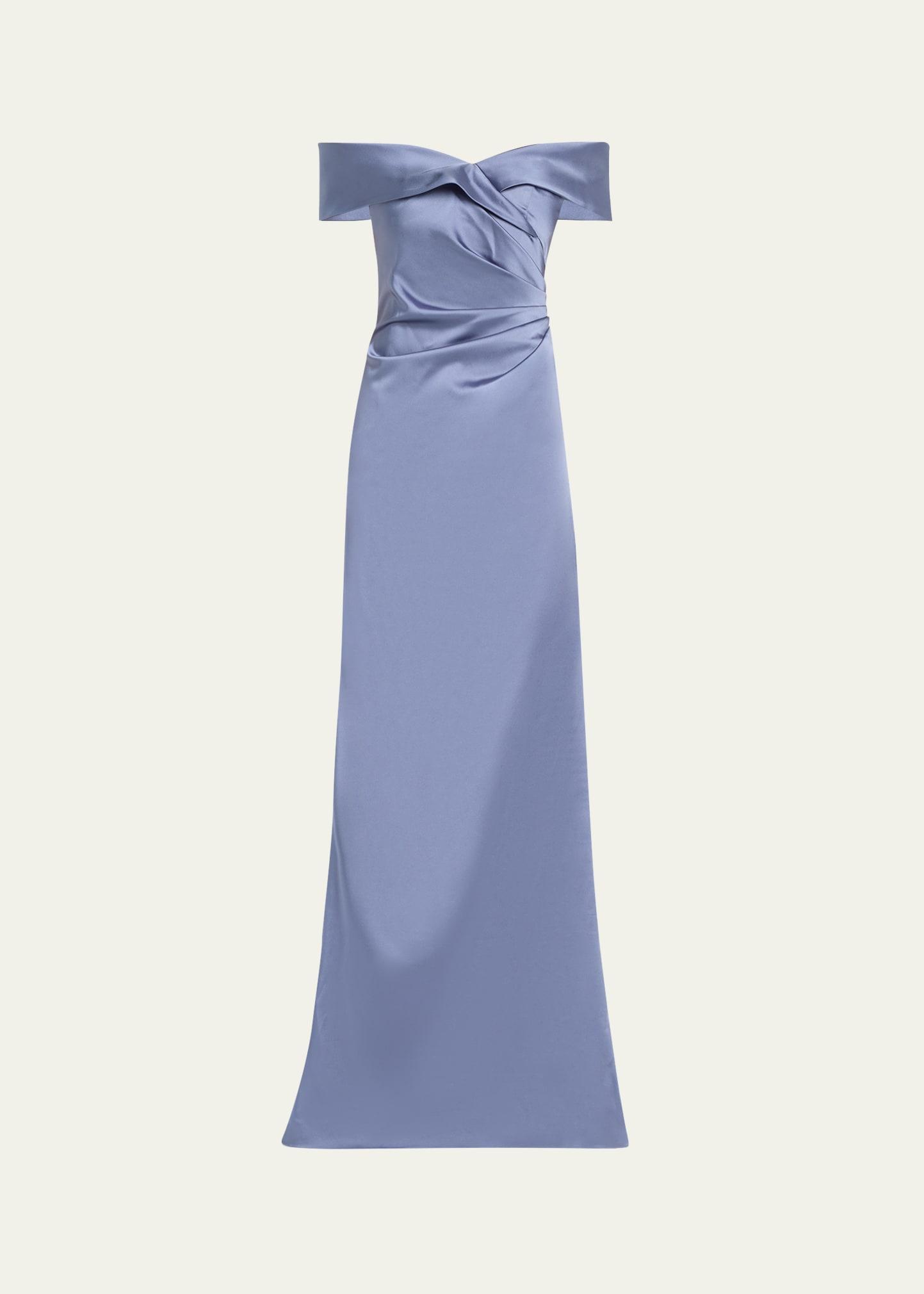 ruched off-shoulder stretch gown