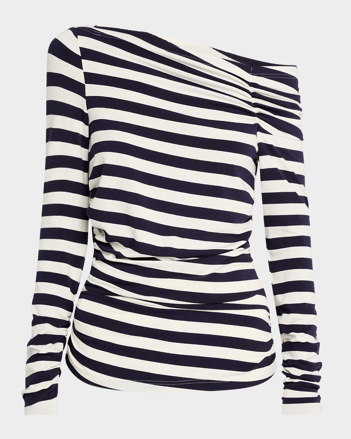 ruched off-the-shoulder striped top