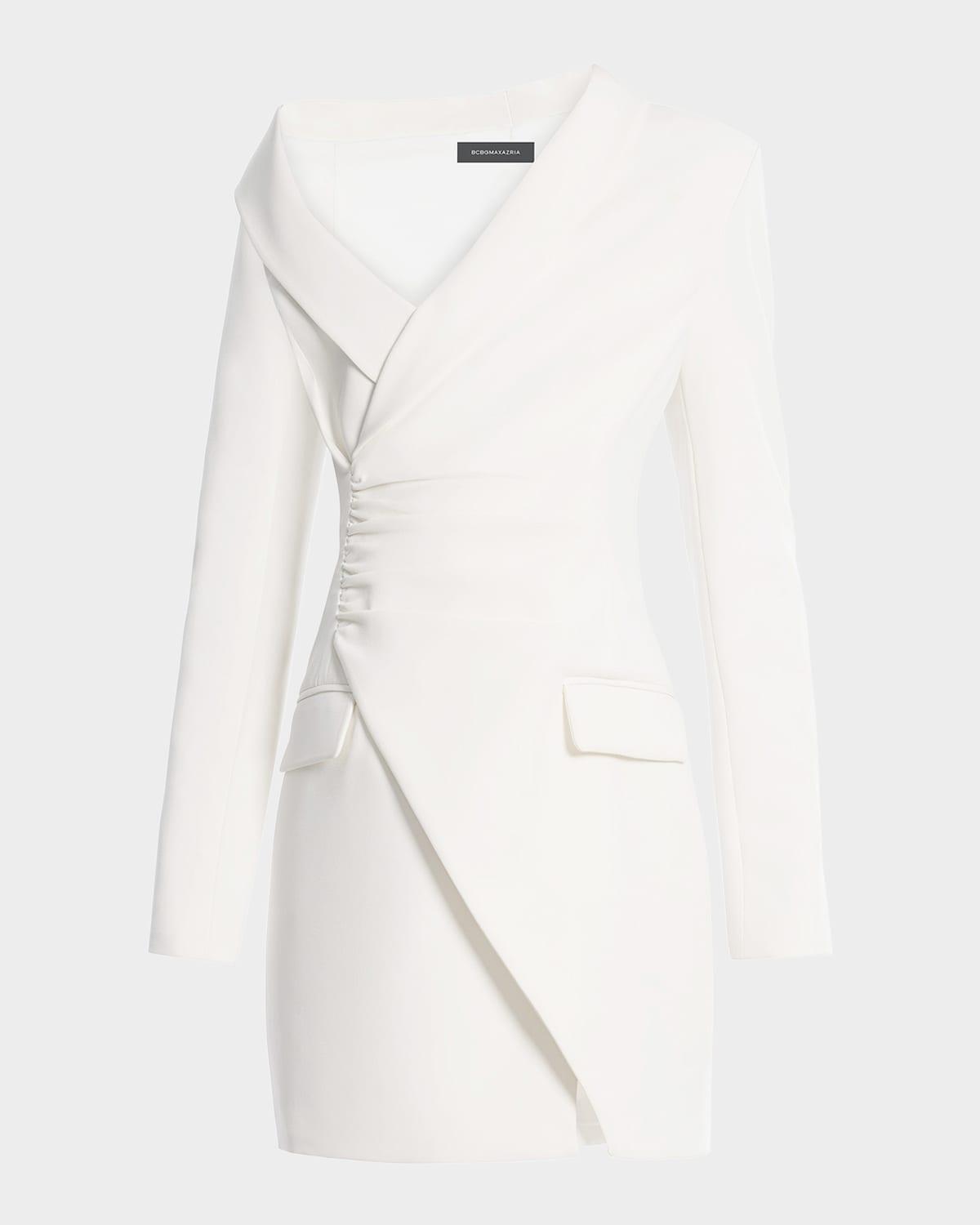 ruched one-shoulder blazer mini dress
