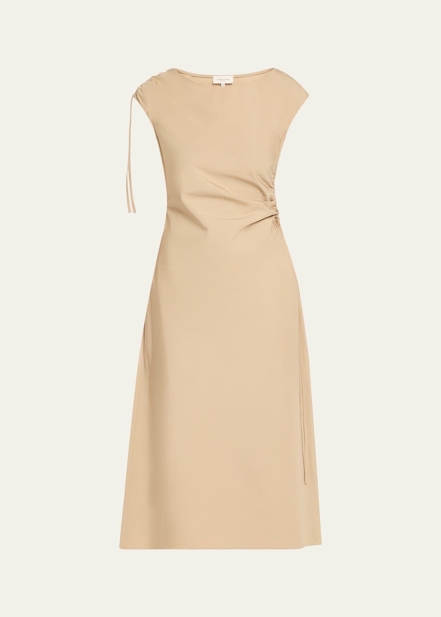 ruched organic cotton poplin midi dress