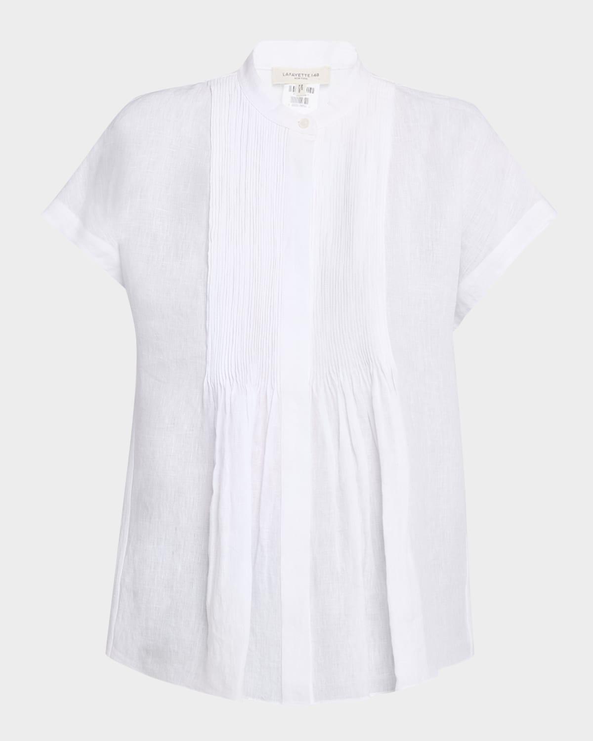 ruched pintuck linen blouse