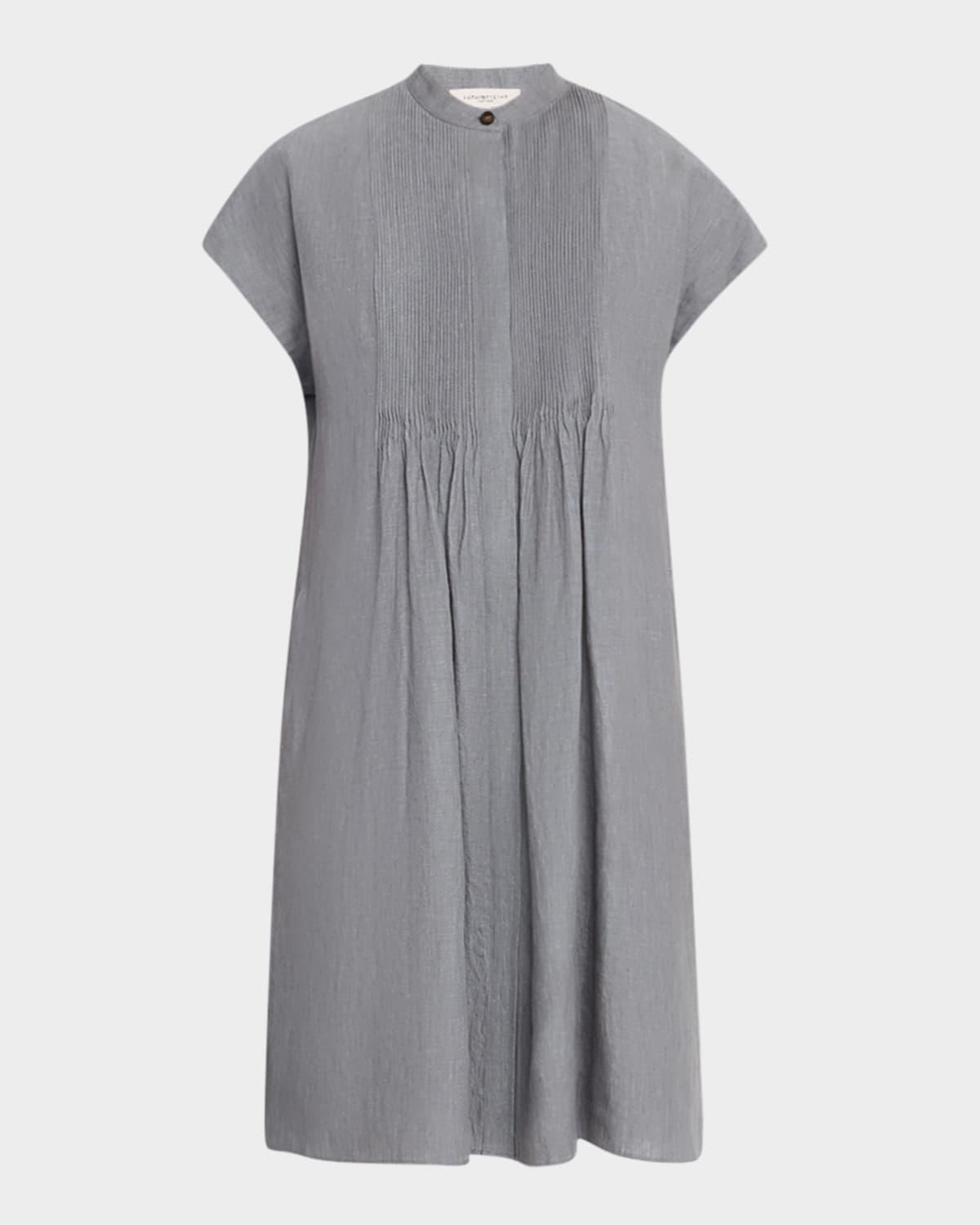 ruched pintuck linen dress