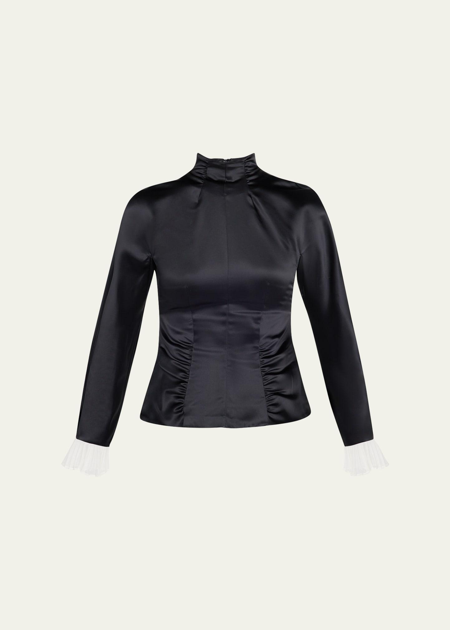 ruched satin long-sleeve top