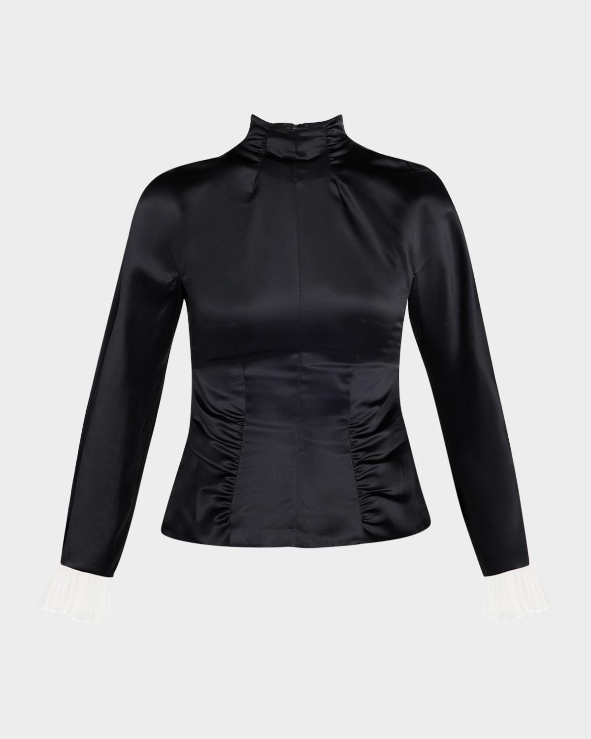 ruched satin long-sleeve top