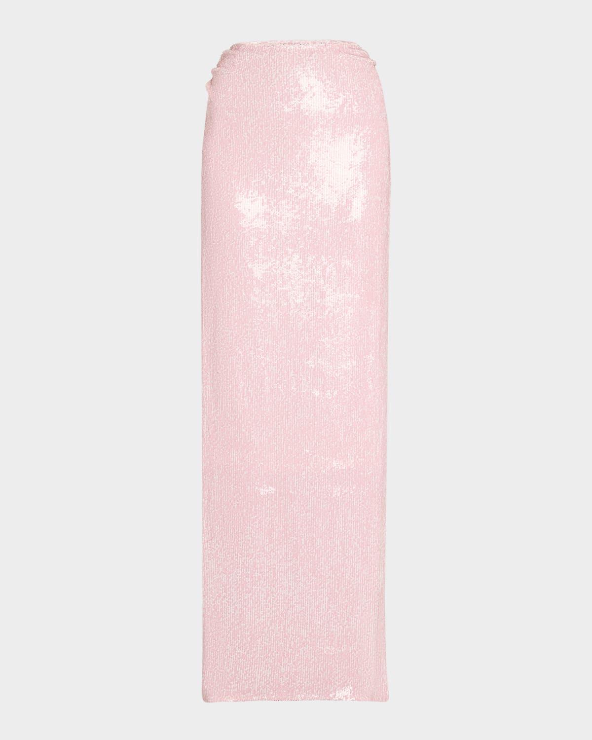 ruched sequin maxi skirt