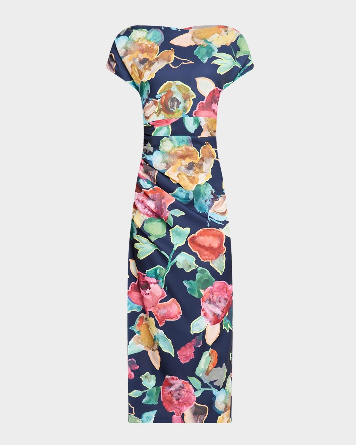 ruched sheath in printed crepe