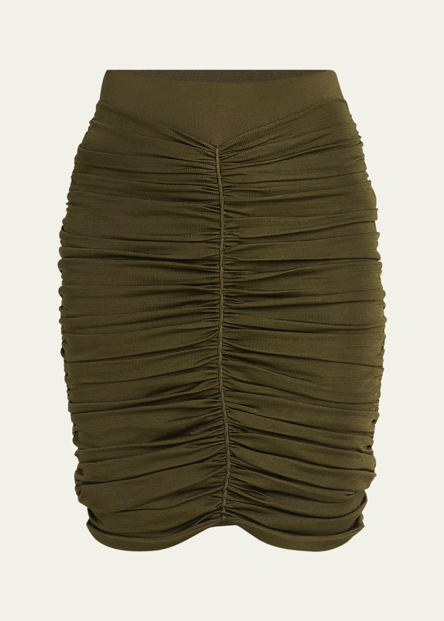 ruched silk mini skirt