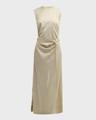 ruched sleeveless tie-waist fluid maxi dress