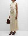 ruched sleeveless tie-waist fluid maxi dress