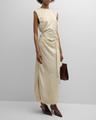ruched sleeveless tie-waist fluid maxi dress