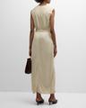 ruched sleeveless tie-waist fluid maxi dress